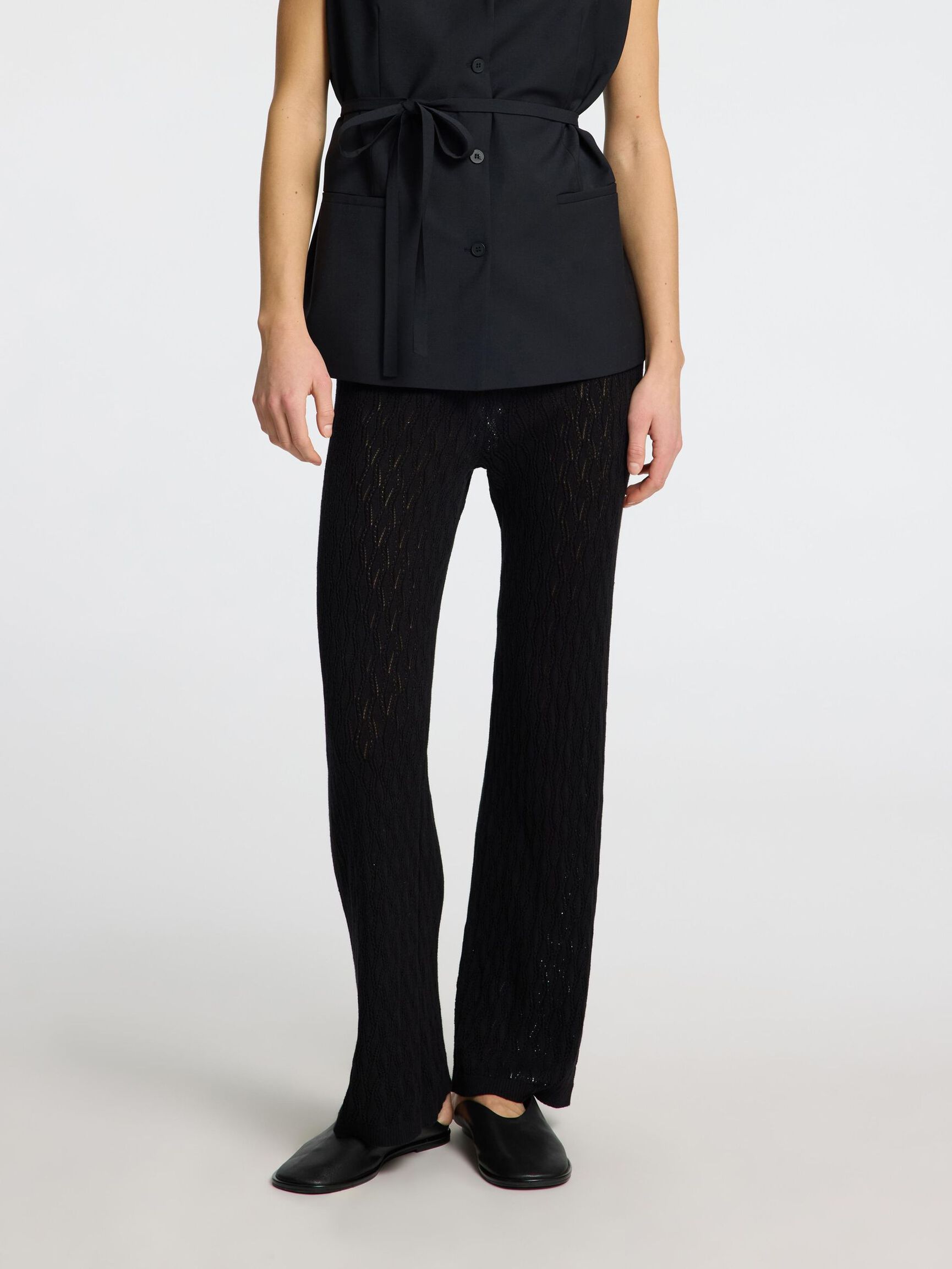 KNITTED  HIGH WAISTED TROUSERS, Black, highres