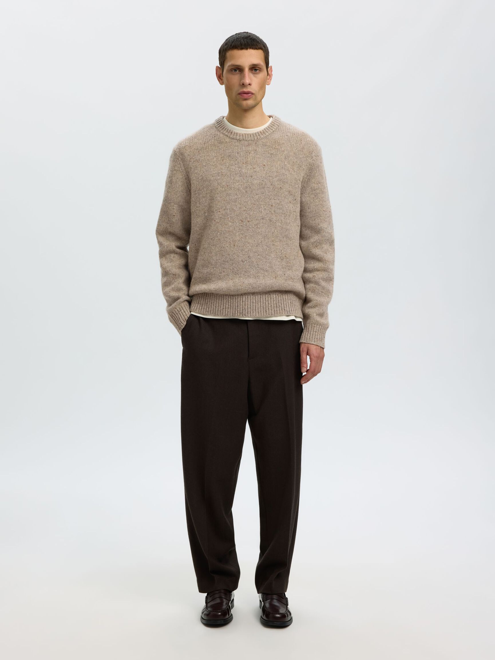 WOOL BLEND RELAXED FIT JUMPER, Oatmeal, highres
