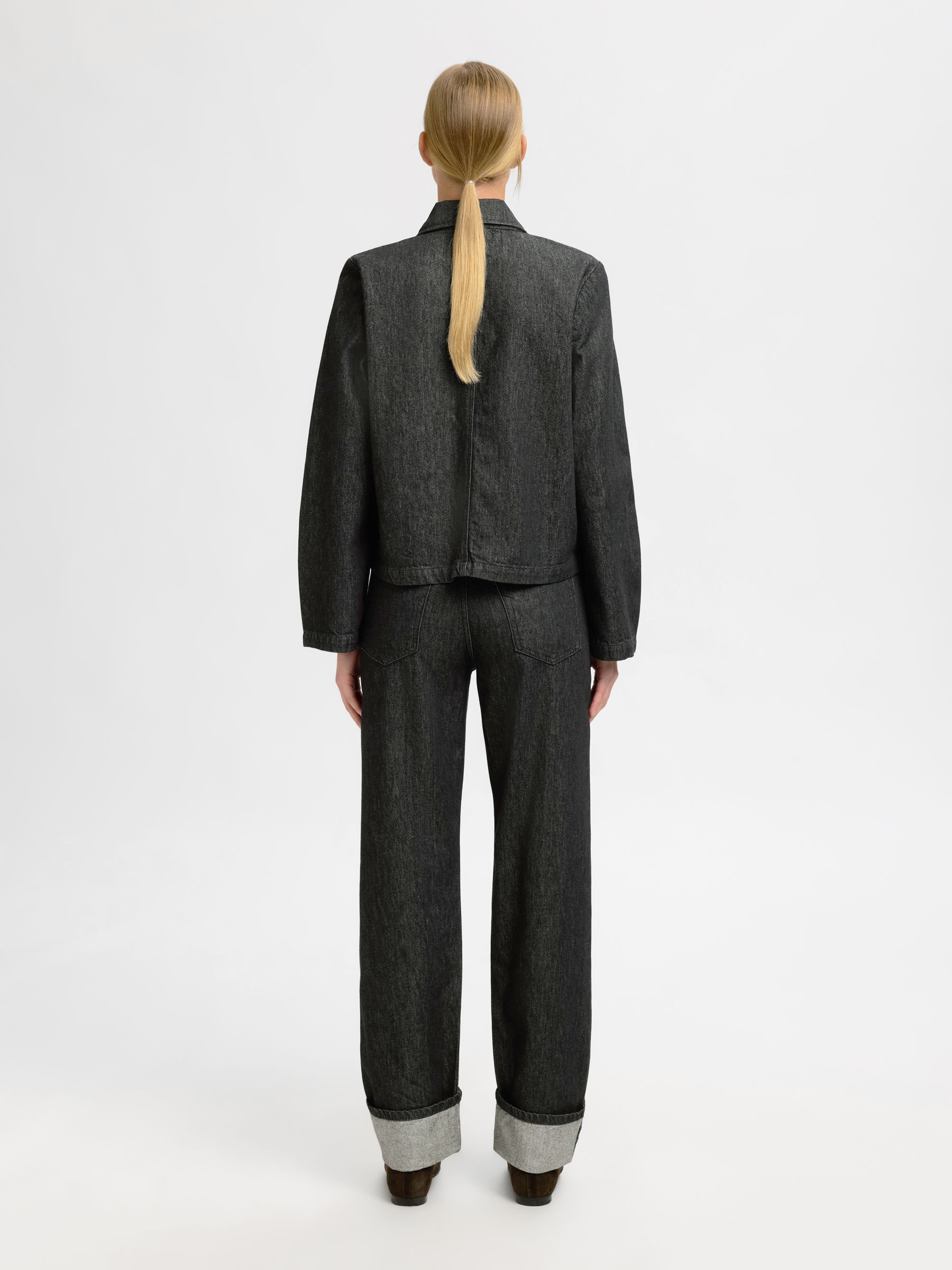 DARK WASH DENIM SHIRT, Black Denim, highres