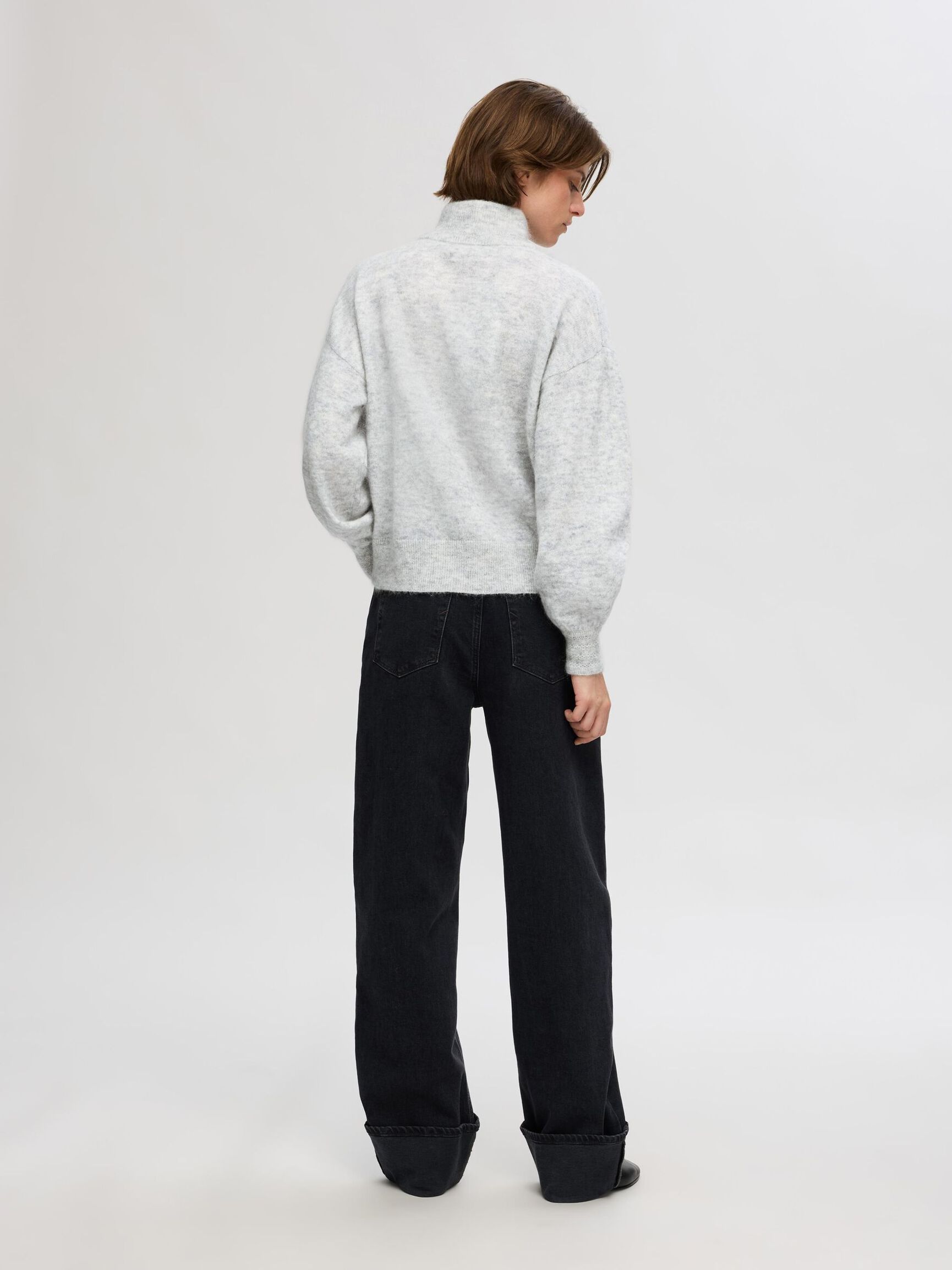 WOOL BLEND  HALF-ZIP JUMPER, Light Grey Melange, highres