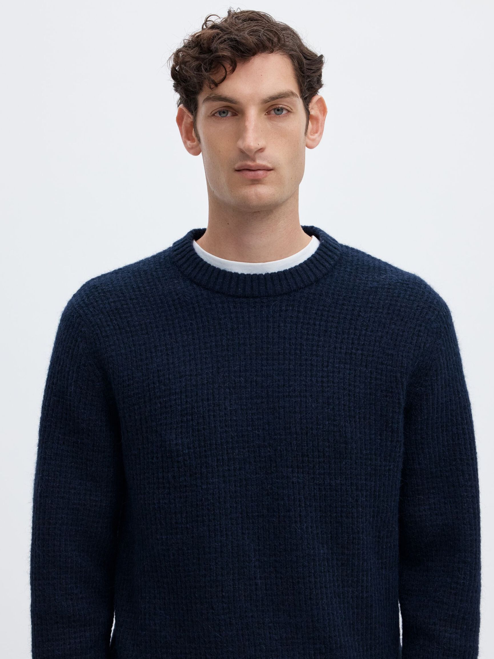 WAFFLE KNIT JUMPER, Navy Blazer, highres