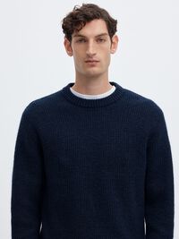 WAFFLE KNIT JUMPER, Navy Blazer, highres