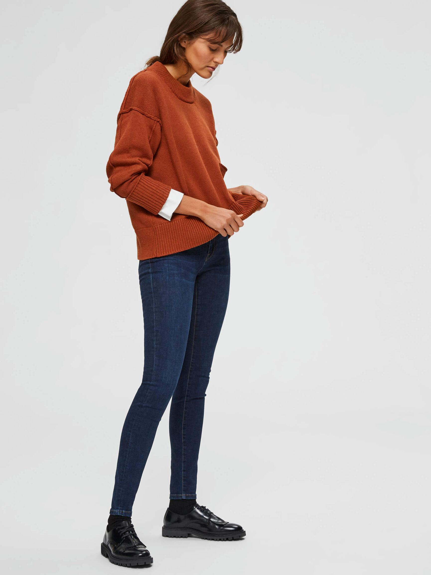 MID WAIST SKINNY FIT JEANS, Dark Blue Denim, highres