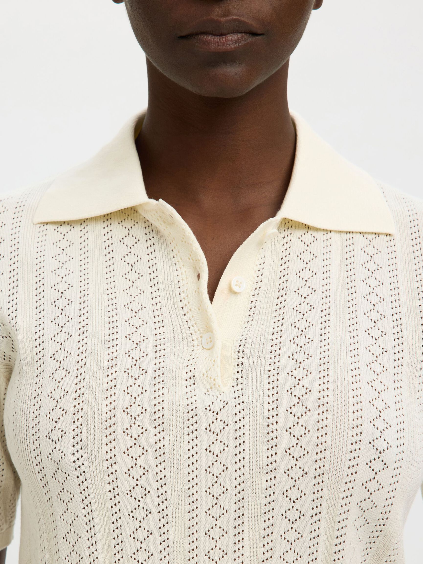 COTTON KNITTED POLO SHIRT, Snow White, highres
