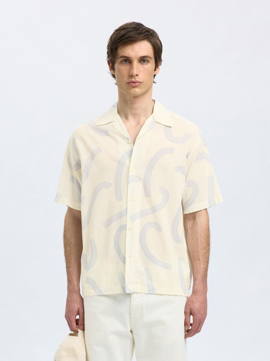 Selected PRINTED SHORT SLEEVED SHIRT, Egret, highres - 16091381_Egret_1184043_003.jpg
