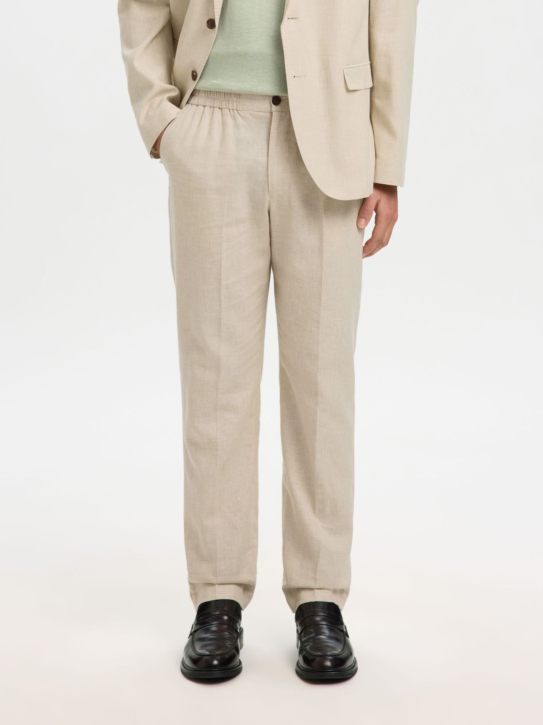 LINEN BLEND SUIT TROUSERS, Oatmeal, highres