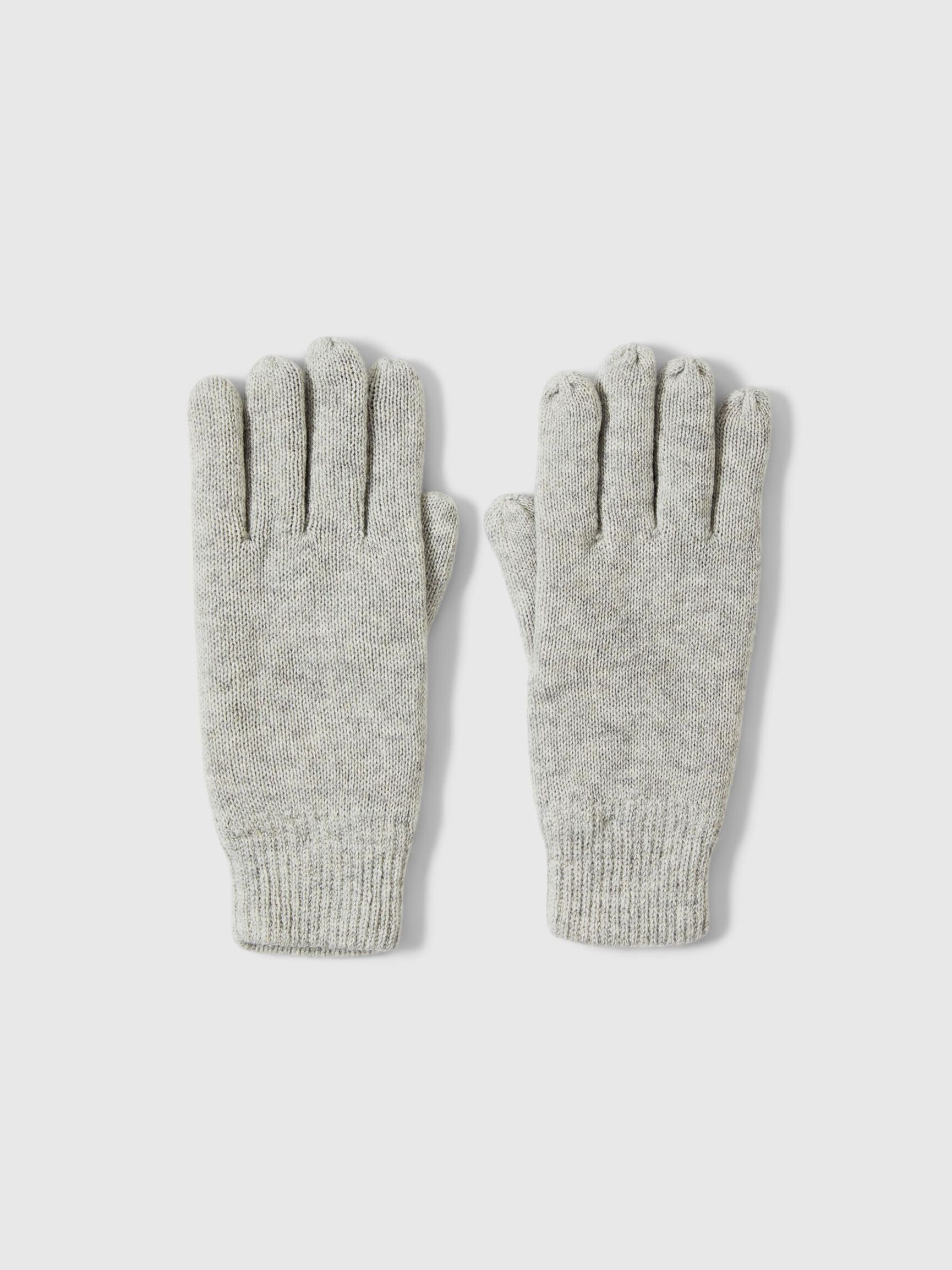 WOOL BLEND RIBBED GLOVES, Light Grey Melange, highres