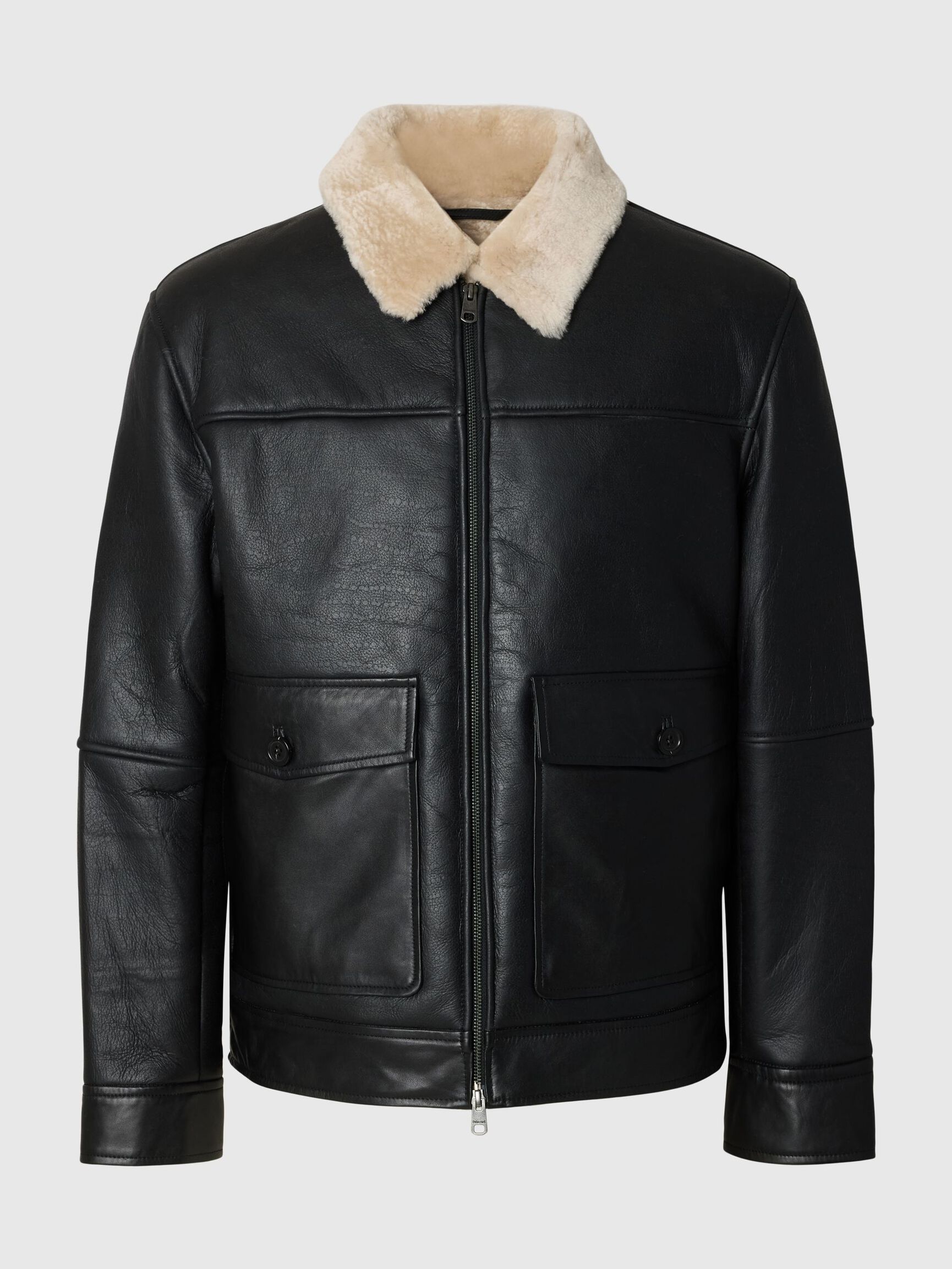 DOUBLURE EN FOURRURE VESTE EN CUIR, Black, highres