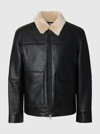 DOUBLURE EN FOURRURE VESTE EN CUIR, Black, highres