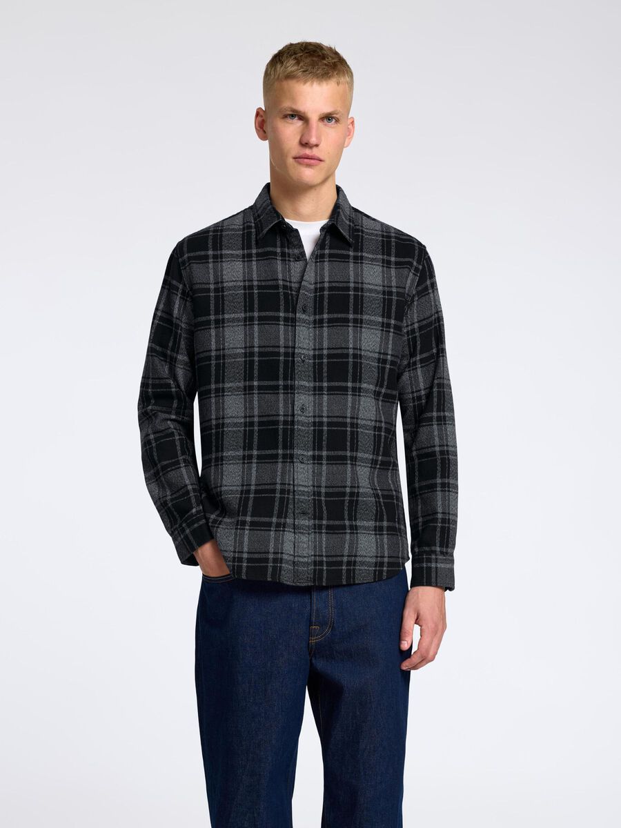 Selected LONG SLEEVED FLANNEL SHIRT, Black, highres - 16095733_Black_1143968_003.jpg