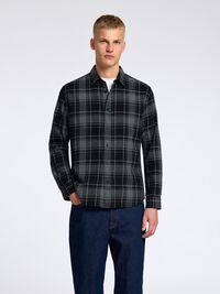 LONG SLEEVED FLANNEL SHIRT, Black, highres