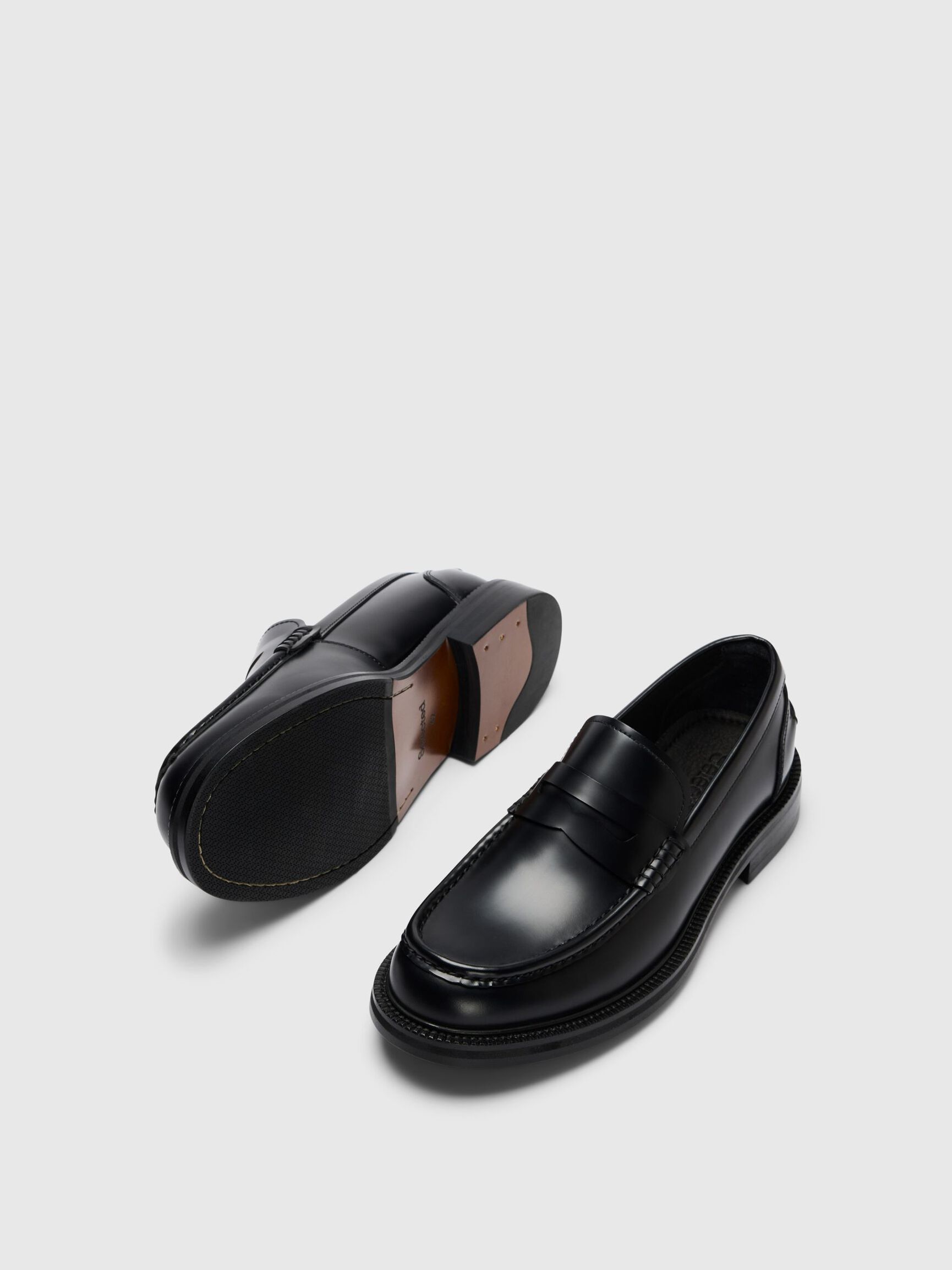 LEATHER  PENNY LOAFERS, Black, highres
