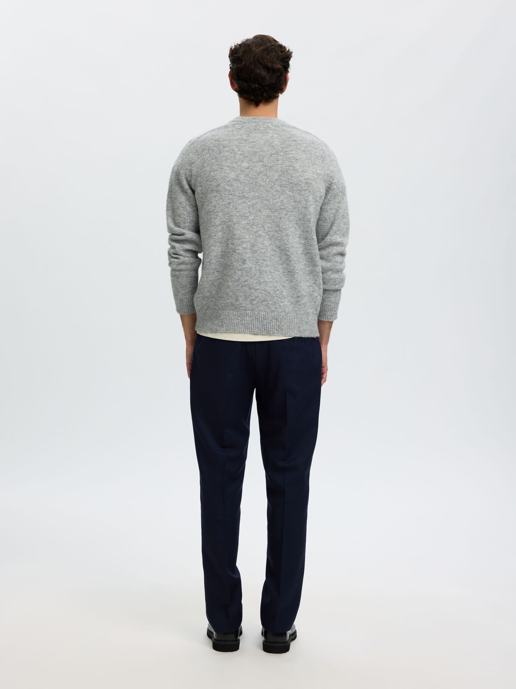 LONG-SLEEVED KNITTED JUMPER, Light Grey Melange, highres