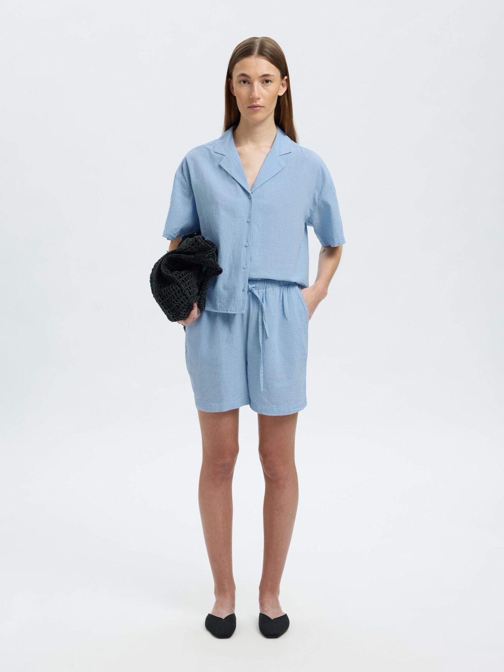 LINNENMIX OVERHEMD MET KORTE MOUWEN, Cashmere Blue, highres