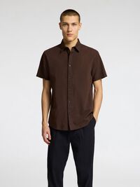 COTTON BLEND SHORT SLEEVED SHIRT, Coffee Bean, highres