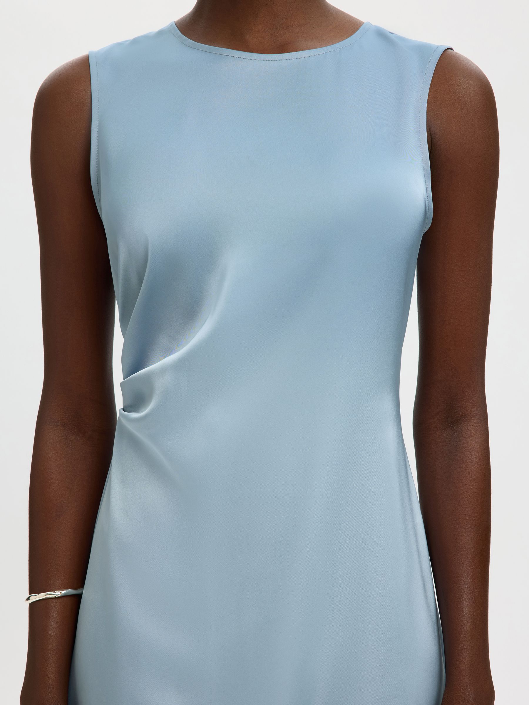 SATIJN MAXI-JURK, Dusty Blue, highres