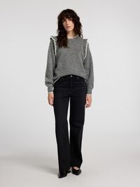 FRILLED PULLOVER, Medium Grey Melange, highres