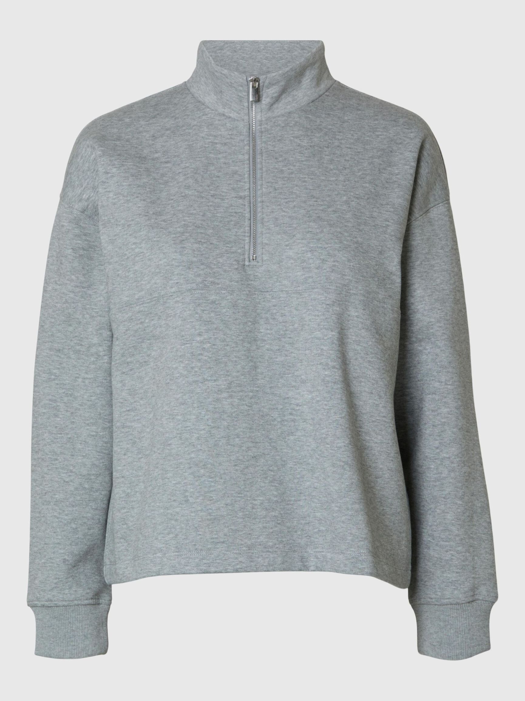 HIGH NECK ZIPPED SWEATSHIRT, Light Grey Melange, highres