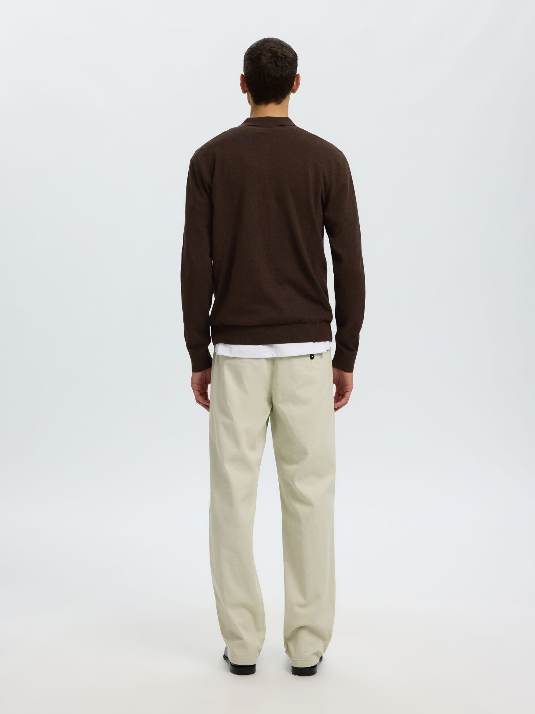 KNITTED LONG-SLEEVED POLO SHIRT, Delicioso, highres