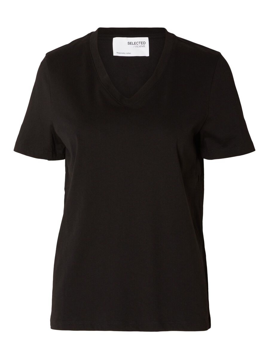 Selected KLASSISCHES V-NECK T-SHIRT, Black, highres - 16087922_Black_001.jpg