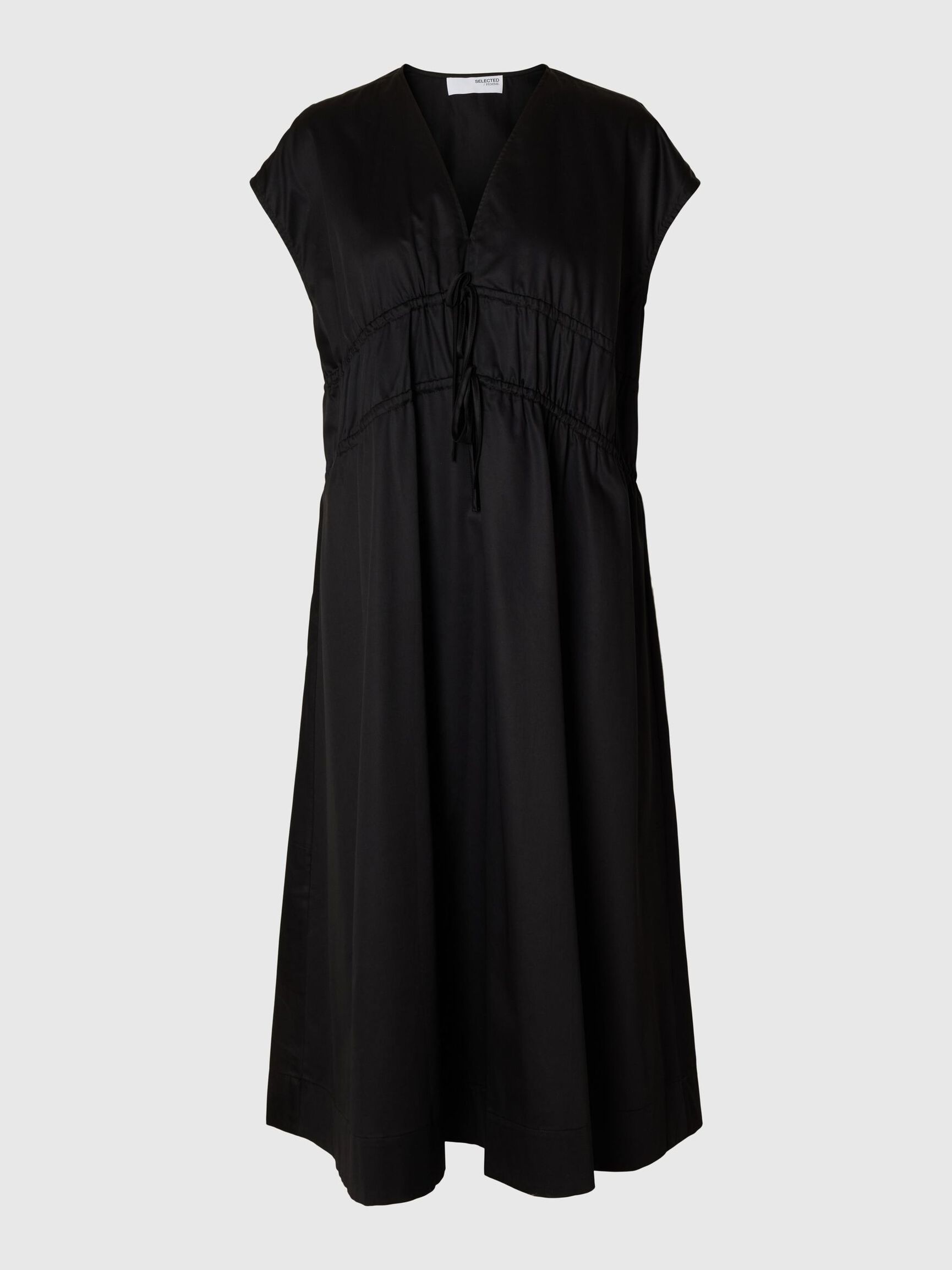 TIE FRONT MIDI DRESS, Black, highres