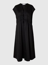 TIE FRONT MIDI DRESS, Black, highres