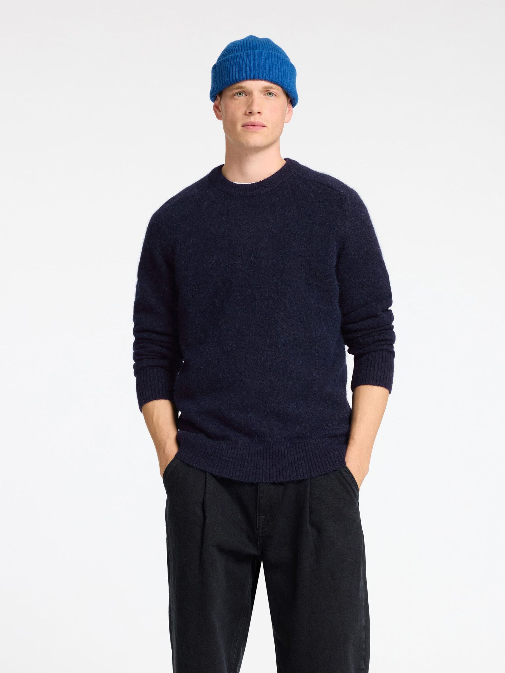 LONG-SLEEVED KNITTED JUMPER, Sky Captain, highres