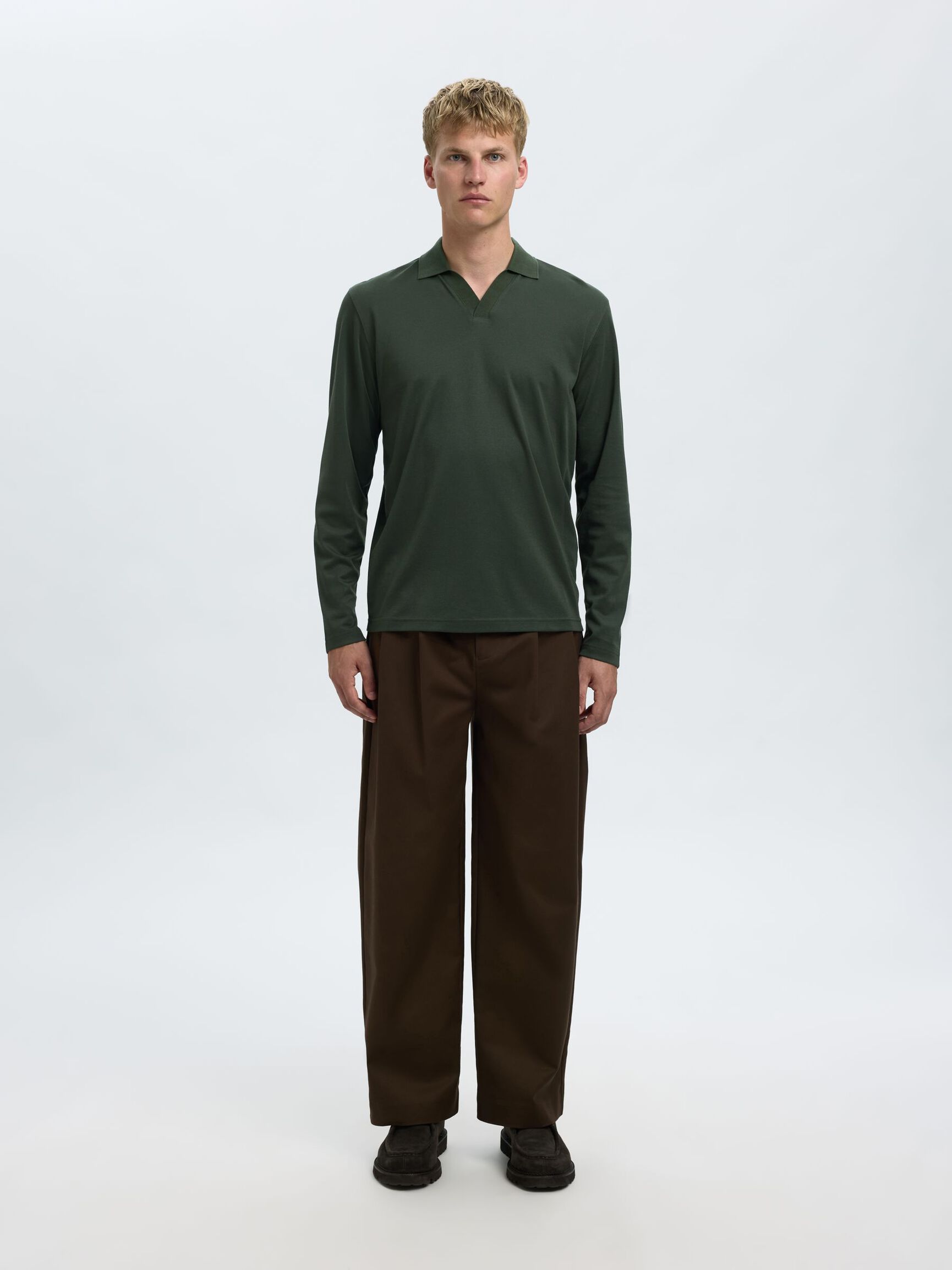 COTTON BLEND POLO SHIRT, Deep Forest, highres
