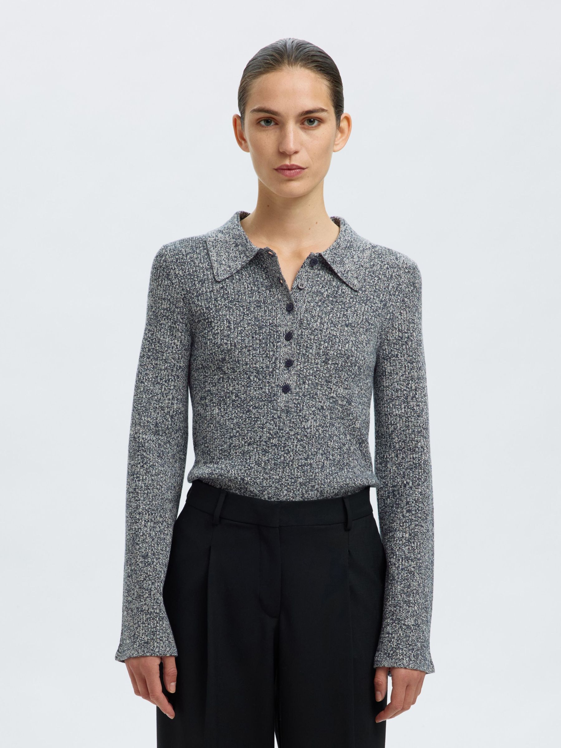 VISCOSE MÉLANGÉE POLO EN MAILLE, Dark Sapphire, highres