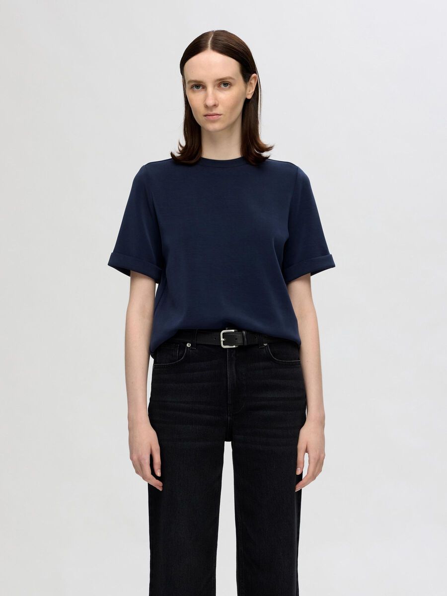 Selected MET KORTE MOUWEN T-SHIRT, Dark Sapphire, highres - 16096762_DarkSapphire_003.jpg