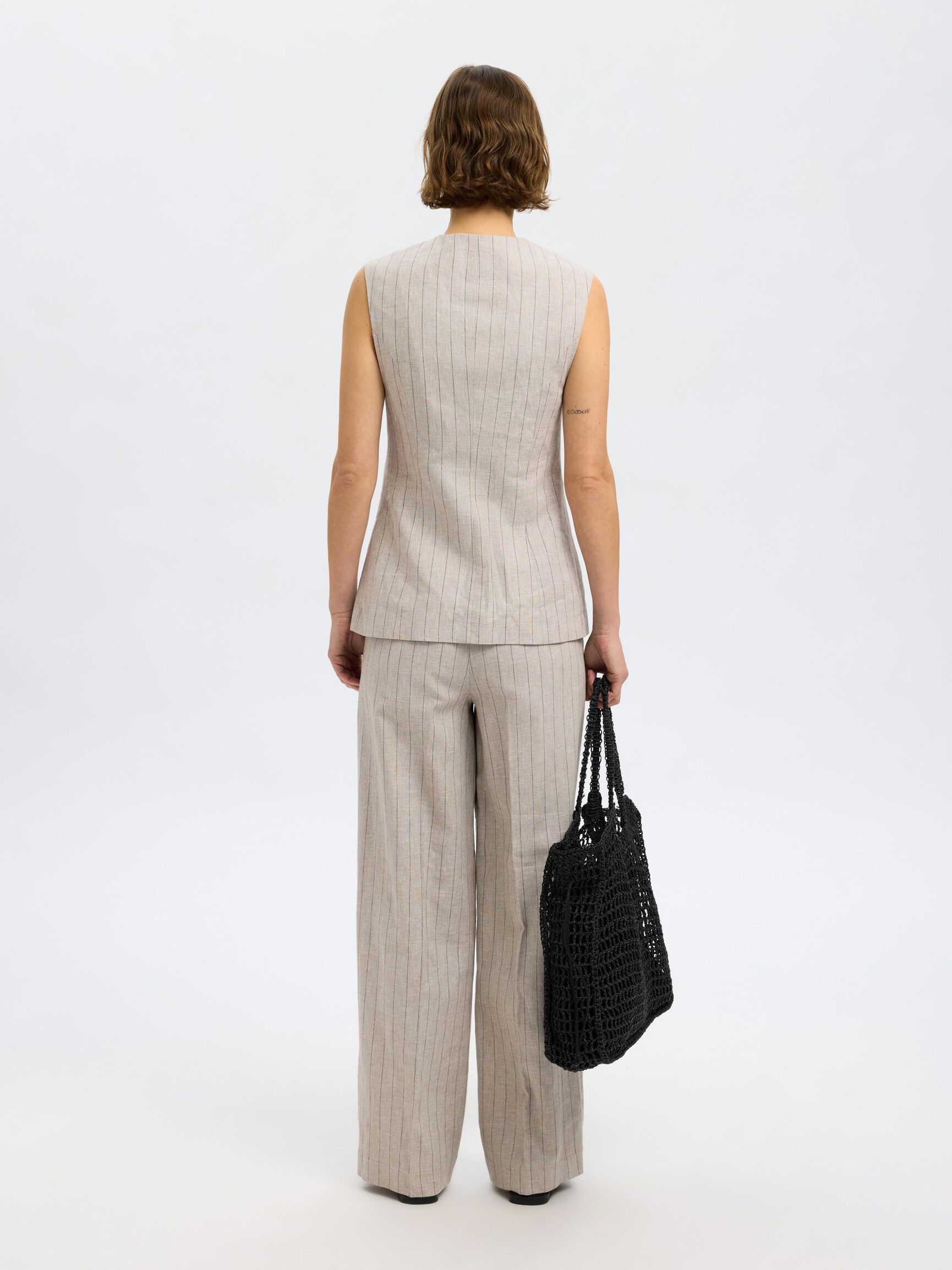 LINEN BLEND WAISTCOAT, Oatmeal, highres