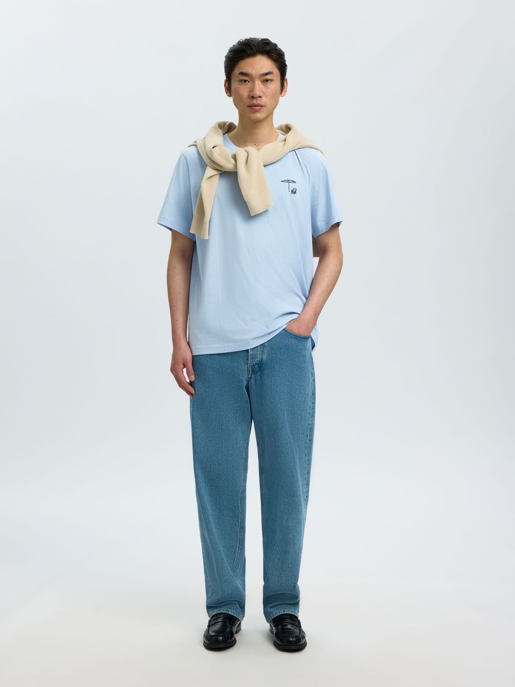 REGULAR FIT COTTON T-SHIRT, Cashmere Blue, highres