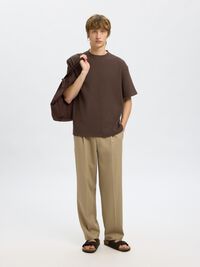 RELAXED FIT WAFFELMUSTER T-SHIRT, Chocolate Brown, highres