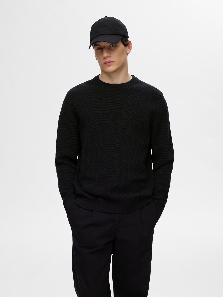 Selected 100% COTTON CREWNECK JUMPER, Black, highres - 16094385_Black_003.jpg