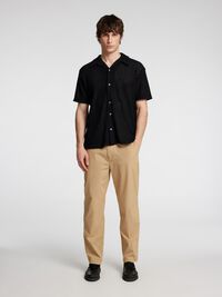 GEBREID JACQUARD OVERHEMD MET KORTE MOUWEN, Black, highres