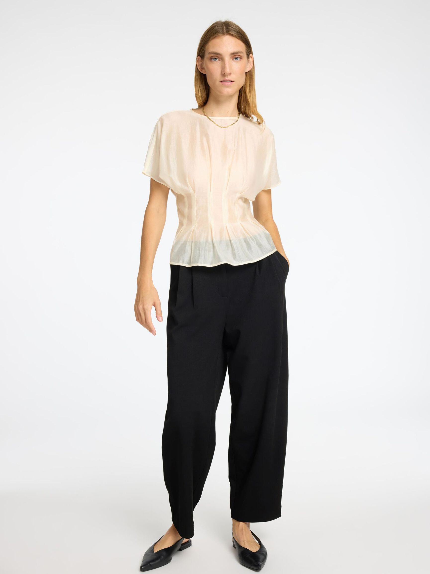 TAILORED BARREL FIT TROUSERS, Black, highres