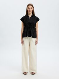 TIE FRONT V-NECK TOP, Black, highres