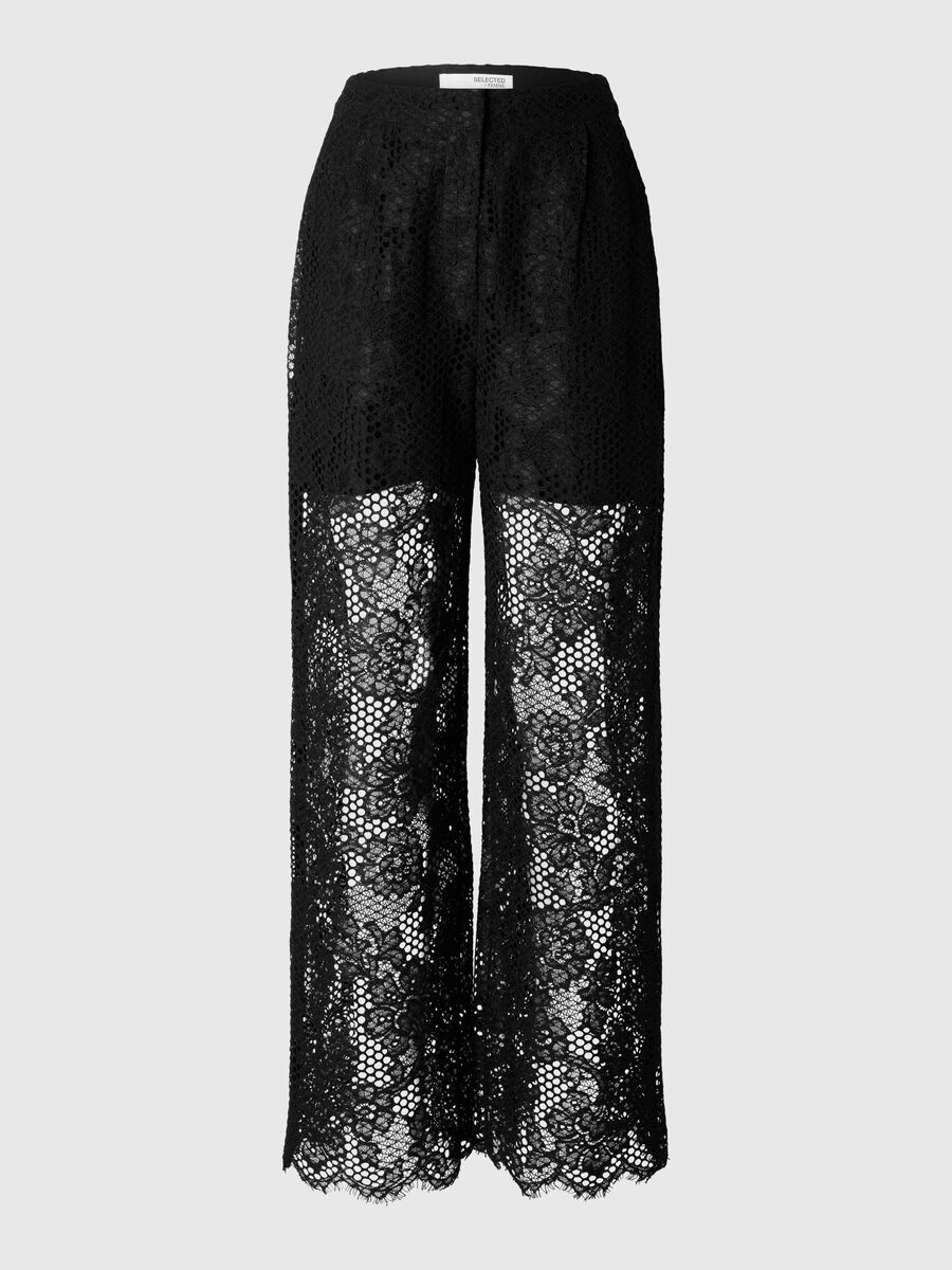 Selected LACE STRAIGHT FIT TROUSERS, Black, highres - 16097316_Black_001.jpg