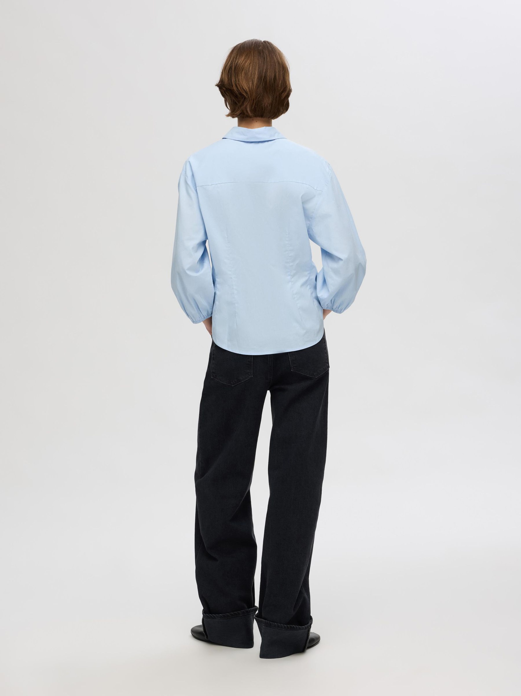 KATOENEN SHIRT MET 3/4 MOUWEN, Cashmere Blue, highres