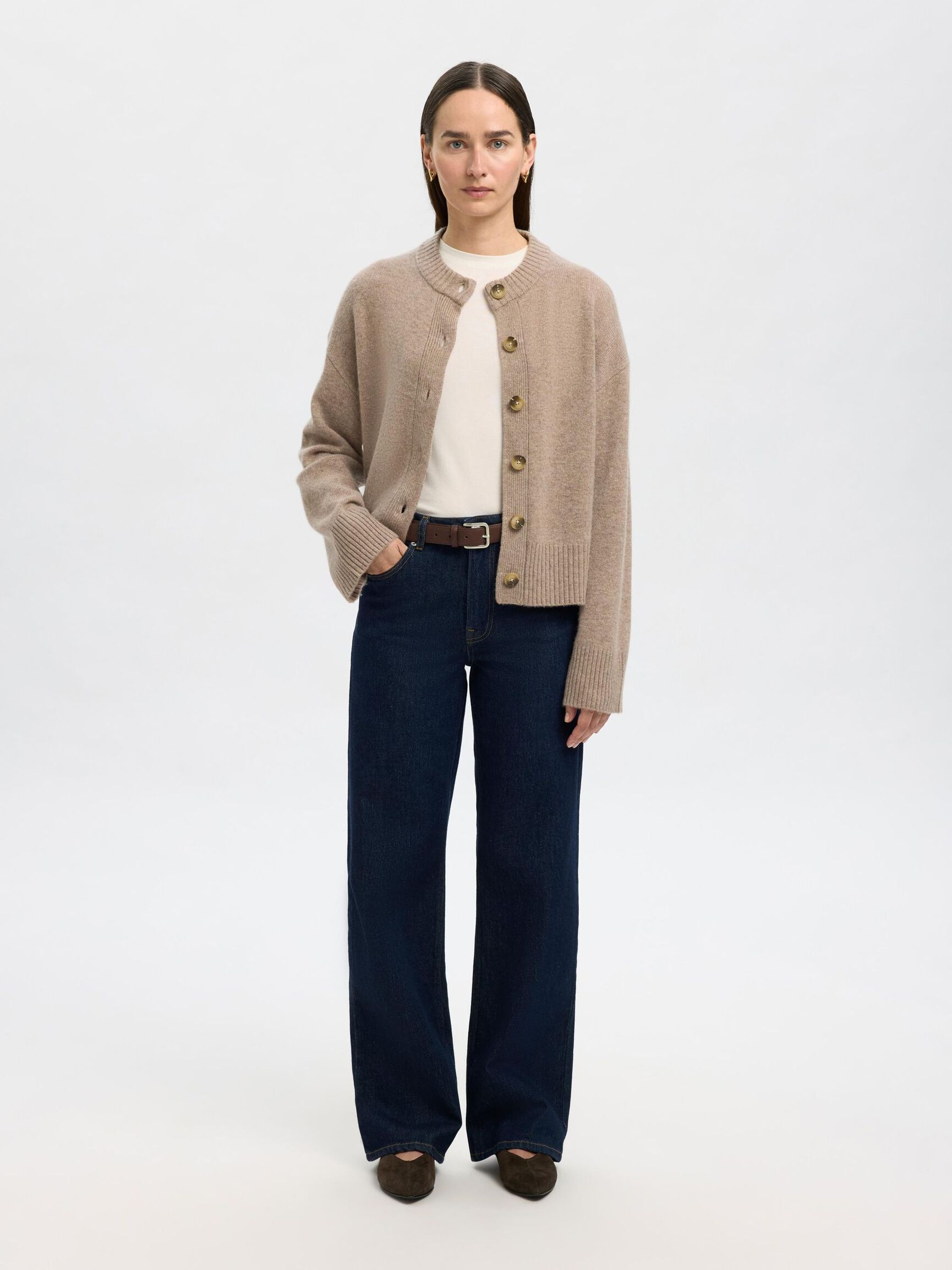 WOLL-KASCHMIR-MIX STRICKJACKE, Irish Cream, highres