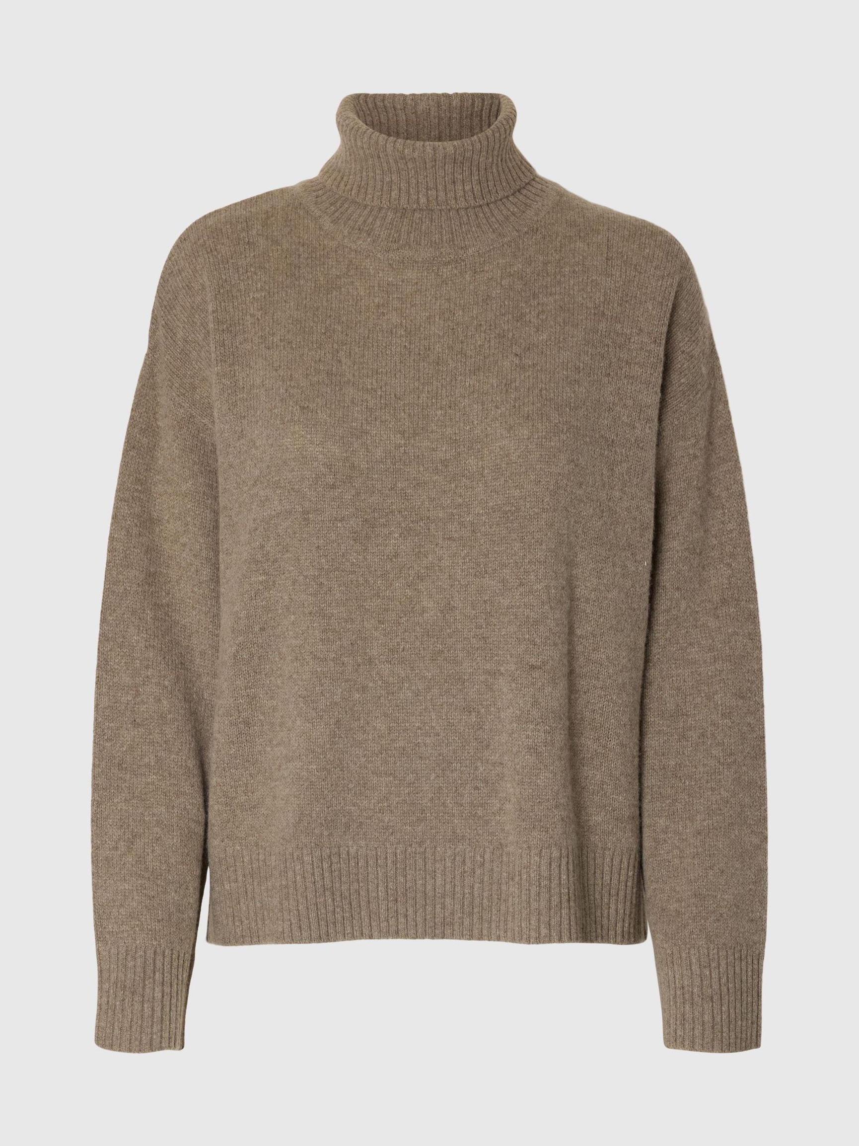 WOOL BLEND ROLL NECK JUMPER, Desert Taupe, highres