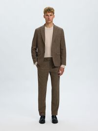 CHECKED WOOL BLEND TROUSERS, Medium Brown Melange, highres