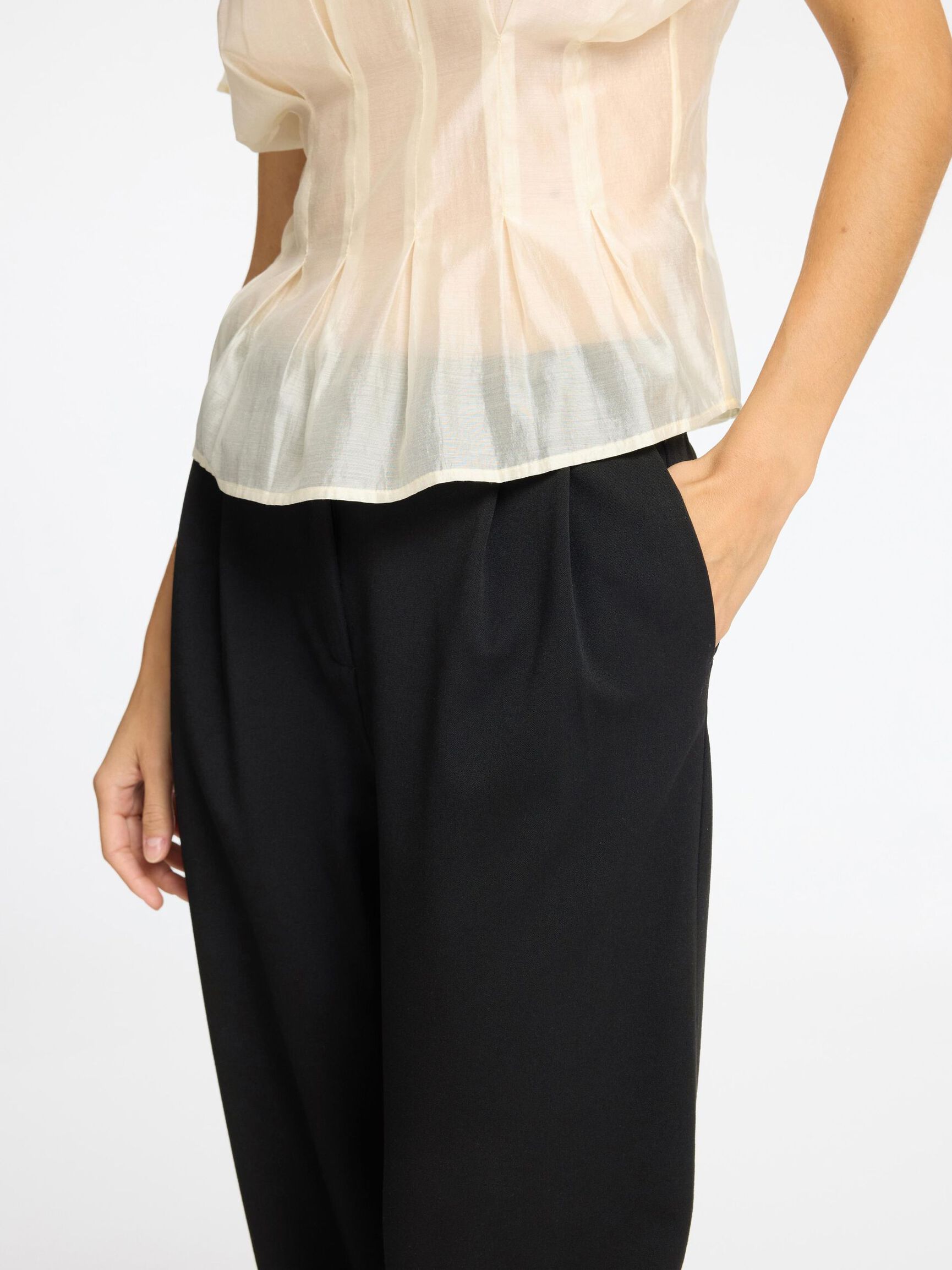 TAILORED BARREL FIT TROUSERS, Black, highres