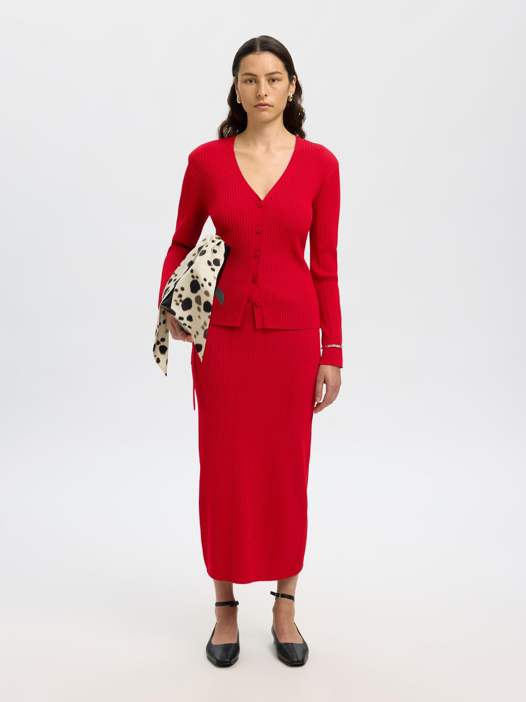 VISCOSE BLEND MIDI SKIRT, Equestrian Red, highres