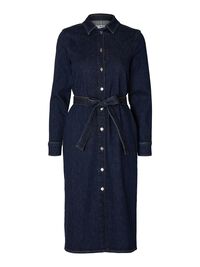 DONKERBLAUW DENIM MIDI JURK, Dark Blue Denim, highres