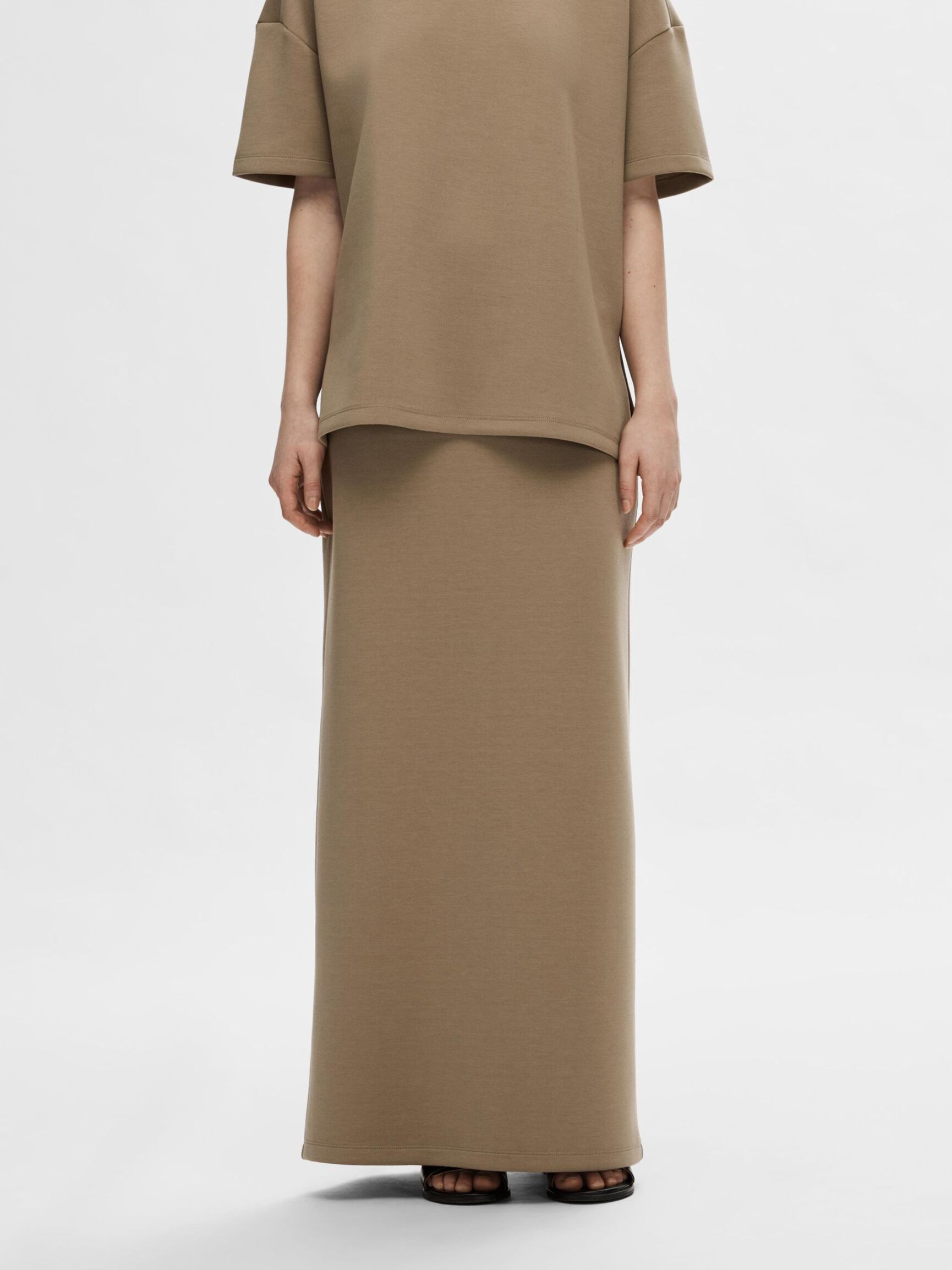 HIGH-WAISTED MAXI SKIRT, Greige, highres