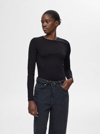 100% WOOL  LONG SLEEVED TOP, Black, highres
