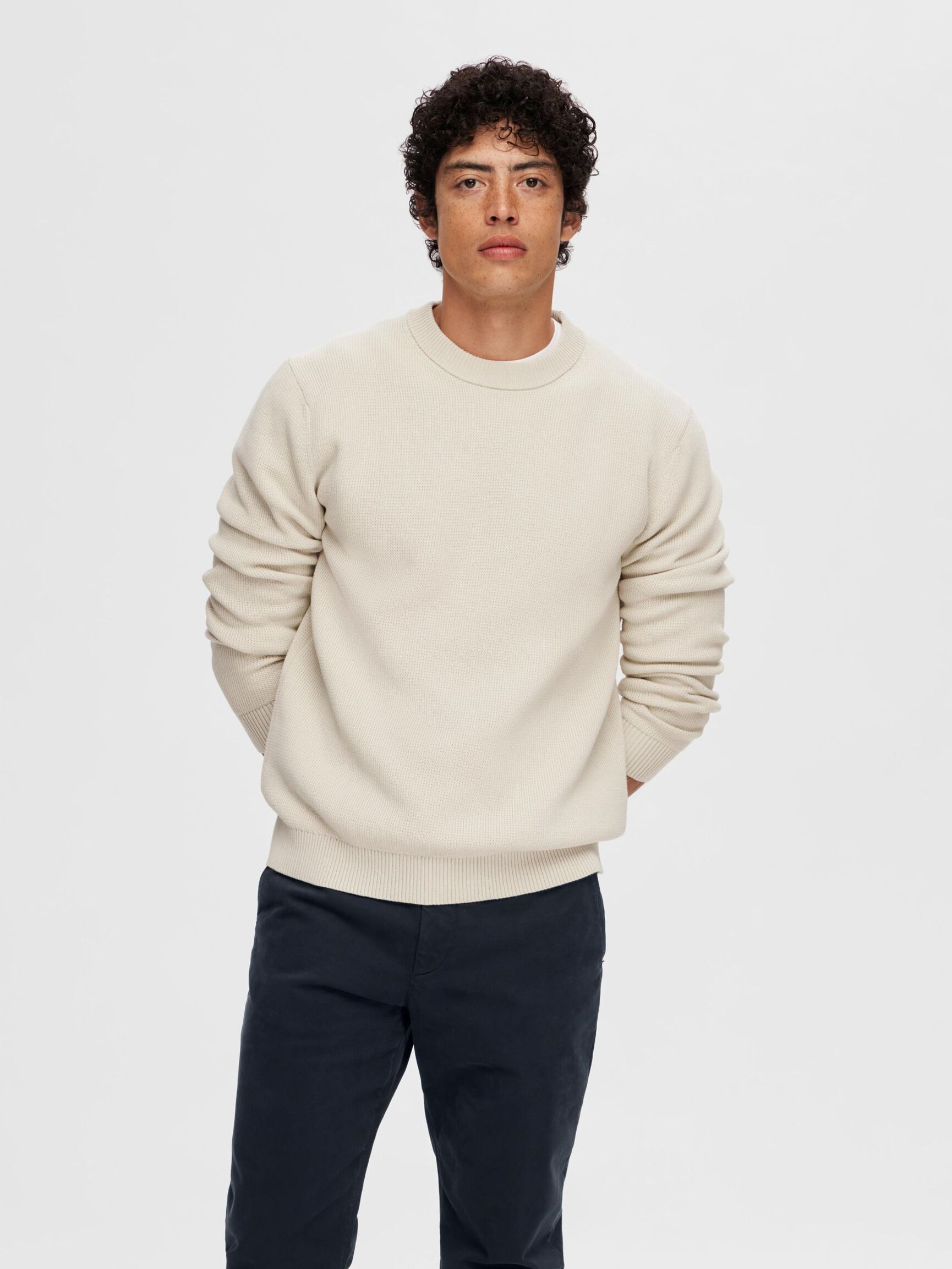 CREW NECK PULLOVER, Oatmeal, highres
