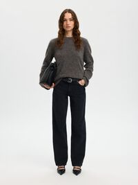 WOOL BLEND KNITTED JUMPER, Medium Grey Melange, highres