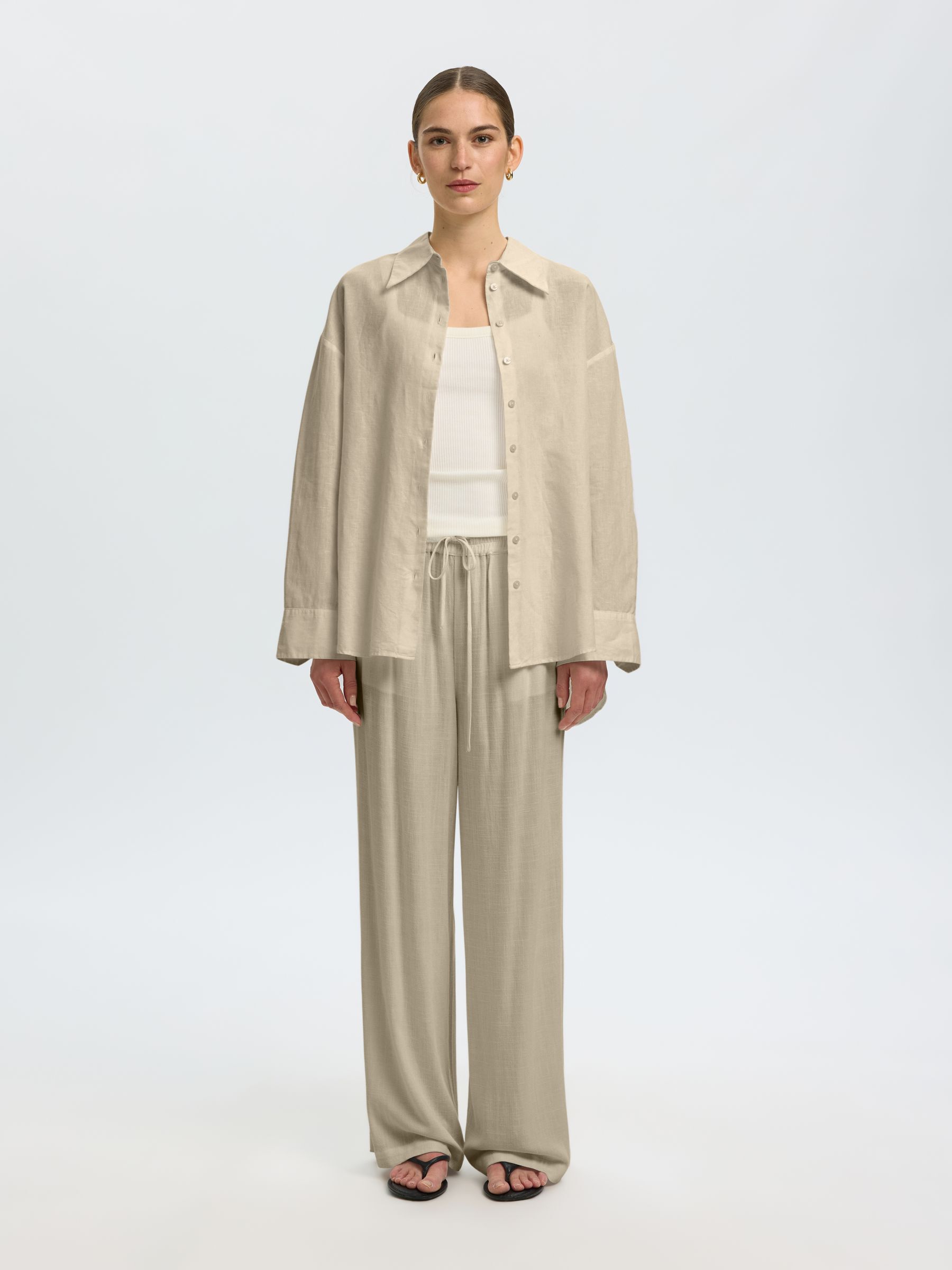 VISCOSE BLEND TROUSERS, Greige, highres